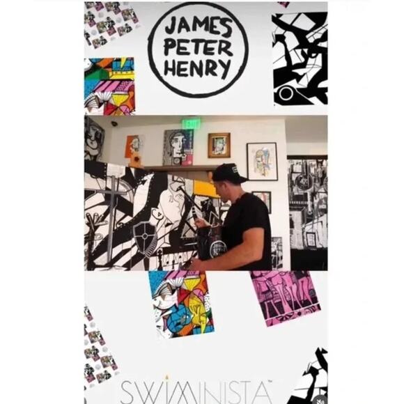 Swiminista x JPH Art Toss Print Swim Trunks Mid-Length Board Shorts Size M NWT​ - Picture 13 of 16